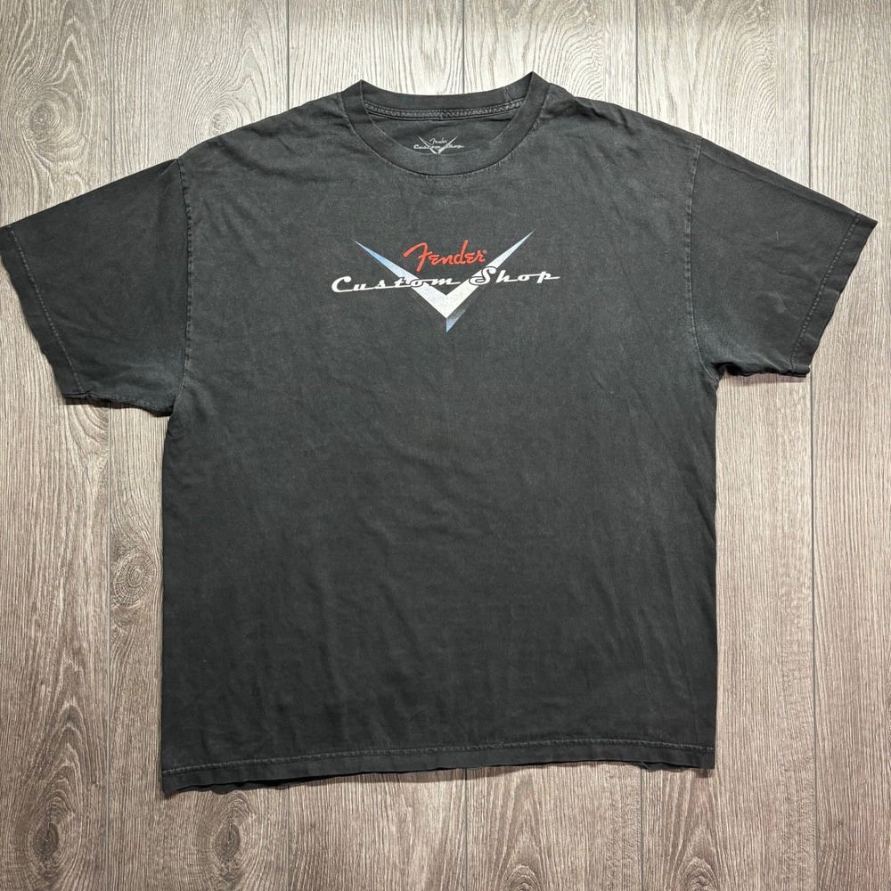 Fender Custom Shop Graphic T-Shirt Mens XL Black Short Sleeve Y2K Cotton Tee